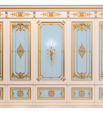 Decorative french wood panel with carved onlays and classical mouldings