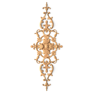 Elongated wooden openwork set of overlay decorated with floral elements