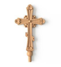 Handcrafted solid wood floral church applique with a cross