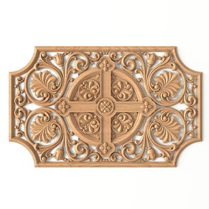 Handcrafted solid wood floral church applique with a cross