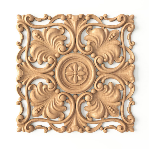 medium square architectural flower wood carving applique baroque style