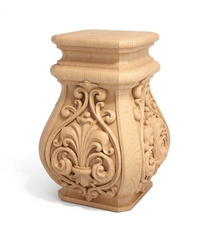 Traditional wooden church column base with flowers scrolls