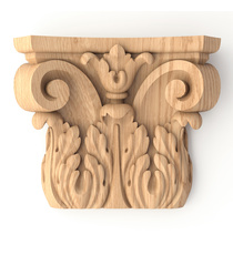 Ornamental antique style capital applique from oak