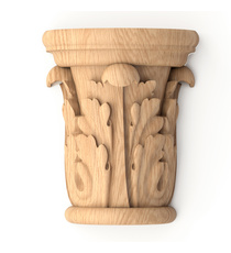 Ornate wooden Corinthian capital, Hand-carved round capital