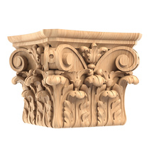 Ornamental pilaster caps with wood carved leaves, scrolls and flowers