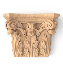 Scrolled Ionic decorative capital with a flower from beech