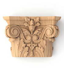 Corinthian capital for wood pilasters with acanthus leaves and volutes