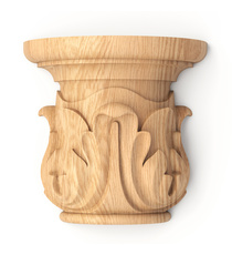 Pillar caps with wood carved leaves for half-round columns
