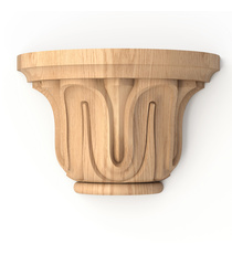Decorative half-round wooden capital with acanthus leaves