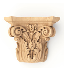 Carved wood column capital with acanthus leaves