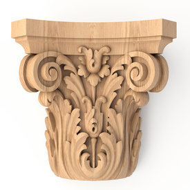 Carved wood half-column capital, Antique scroll capital