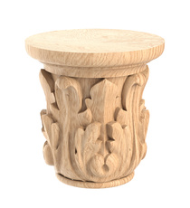 Unfinished wooden small decorative capital with acanthus leaves