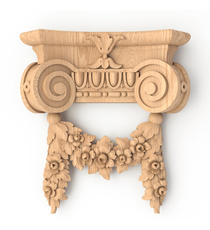 Columns capitals Ionic semicircular with volutes and flower