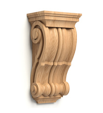 Large decorative wooden corbels for fireplace surround
