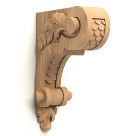 Handcrafted wood bar bracket with acanthus leaf