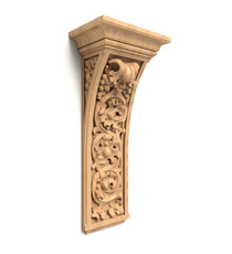Unfinished Neoclassical-style wood corbel with acanthus leaf