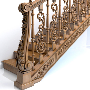 Classical staircase post with acanthus scrolls from solid wood