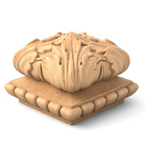 Round newel post cap with acanthus leaves from solid wood