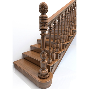 Hardwood round custom newel post with floral ornamentation