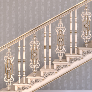 Classical fluted wood stair balusters with acanthus leaves