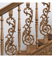 Custom wooden round baluster with spiral ornamentation
