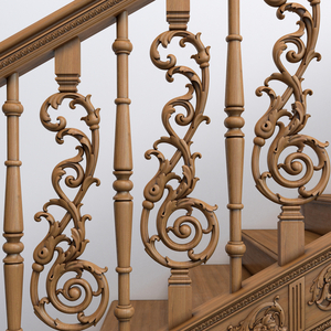 Classical fluted wood stair balusters with acanthus leaves