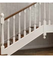 Classical fluted wood stair balusters with acanthus leaves