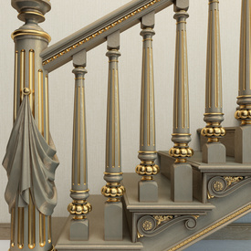 Vintage Grooved Carved Staircase Baluster from Solid Wood