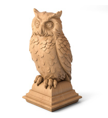 Large Eagle owl finial for staircase post from oak