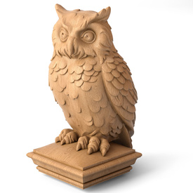 Unpainted owl finial, Hand carved wood post cap
