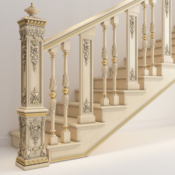 Ornamental oak stair post, Antique newel post