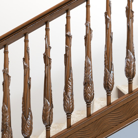 Floral wooden stair baluster, Classical carved railing spindle