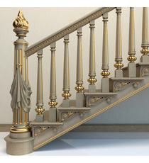 Farmhouse staircase post with grapevines from oak