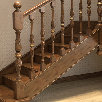 Vintage beech staircase post, Carved stair parts