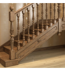 Classical style wooden staircase post with leaves