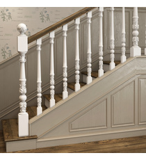 Classical style wooden staircase post with leaves