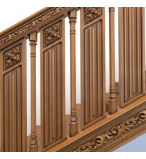Rectangular wood carved baluster with water lilies