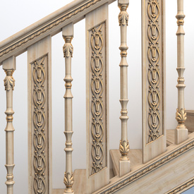 Wood balusters with lilies rectangular Art Nouveau style