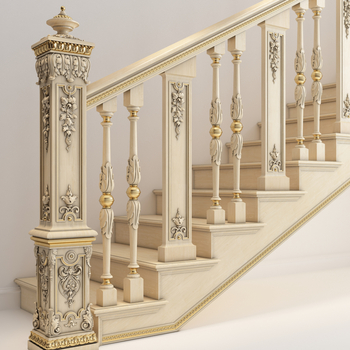 Craftsman style wood stair balusters with floral overlay#additional-separator##additional-separator#..