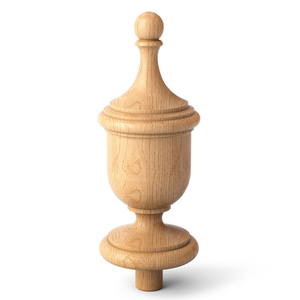 Round newel post cap with acanthus leaves from solid wood