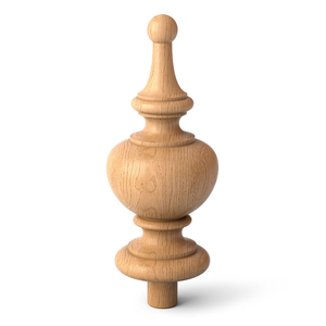 Round newel post cap with acanthus leaves from solid wood