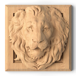 Wood Applique Lion Head Square-shaped