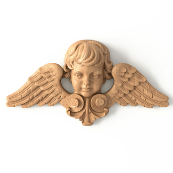 Carved winged cherub wall decor made oak