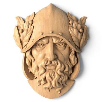 Wood Wall Decor Head of Greek Warrior in a Soldier Helmet 