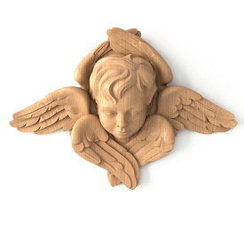 Carved Angel wall onlay, Wooden winged cherub