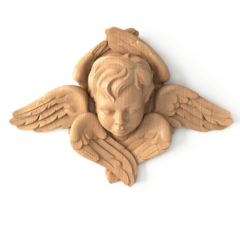 Carved applique of a winged cherub angel head wall decor 