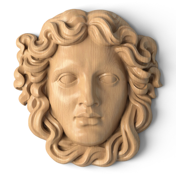 Carved wood greek mask of a woman wall decor