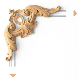 Corner onlay with acanthus, Carved decor for mouldings