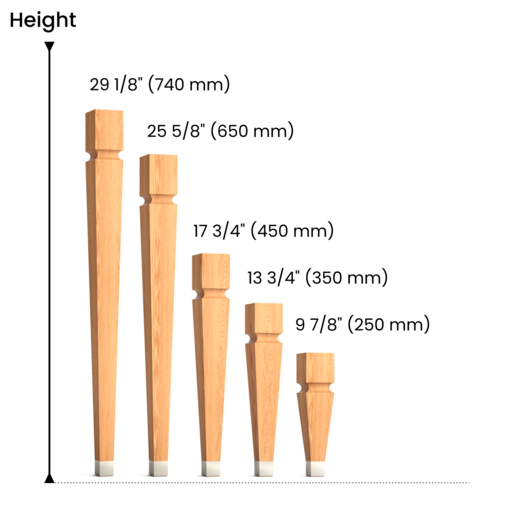 Oak Square Tapered Table Legs With Metal Tips Classic Style