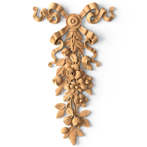 Floral garland with ribbons carved drop onlay from solid wood